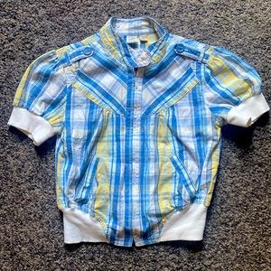 SO Blue & Yellow Plaid Cropped Short Sleeve Jacket
